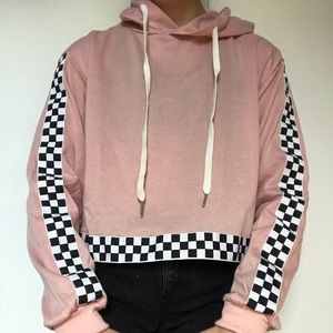 Cropped Pink Romwe Hooded Sweatshirt